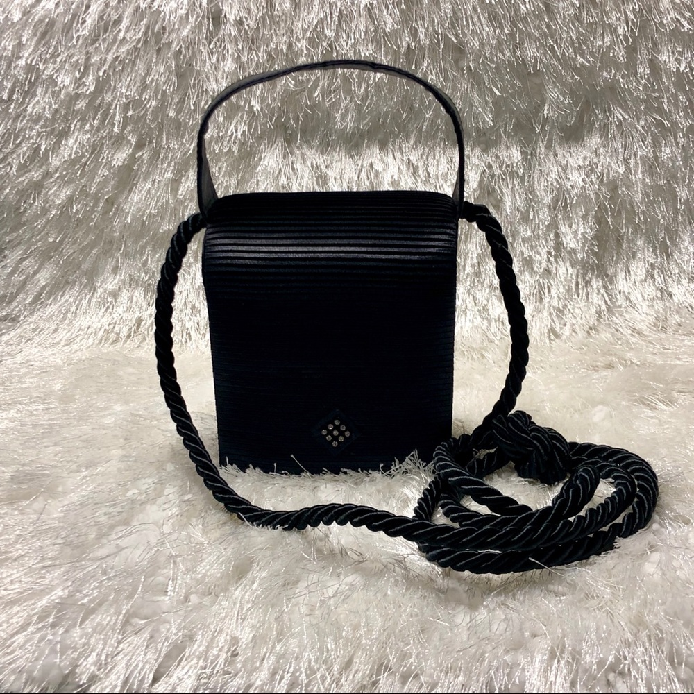 Vintage Black Satin Top Handle Evening Bag